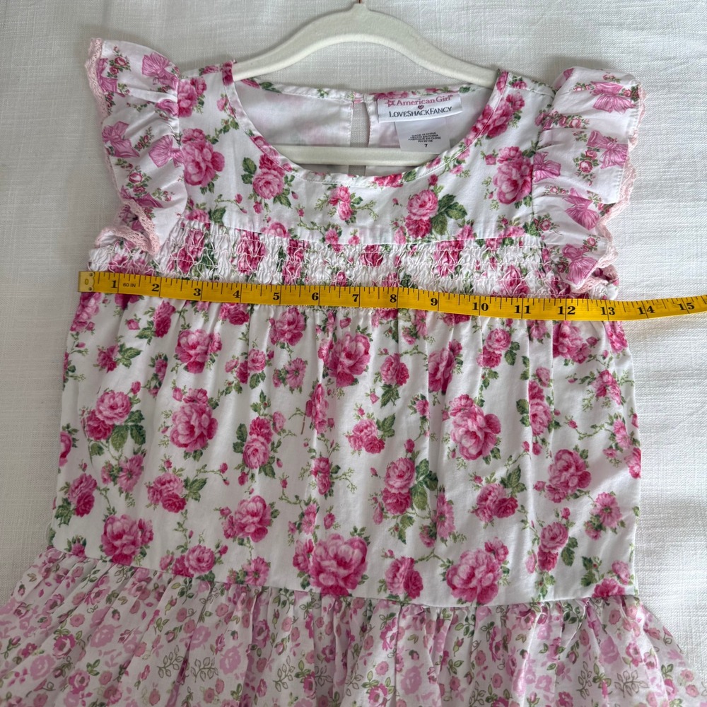 American Girl x LoveShackFancy Girls Floral Tiered Ruffle Dress Size 7 Pink - Picture 6 of 6